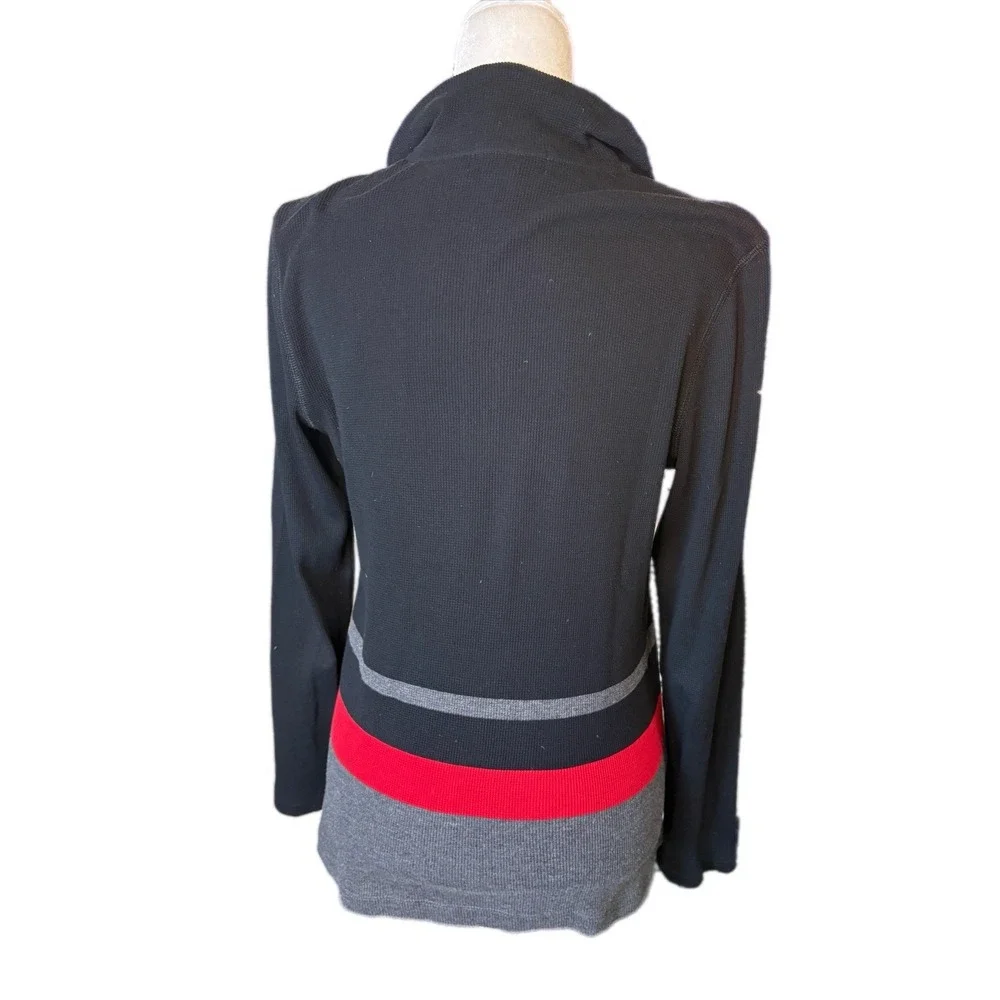 Vintage  Lauren Ralph Lauren Active Large Black  1/4 Zip Striped‎ Preppy Classic